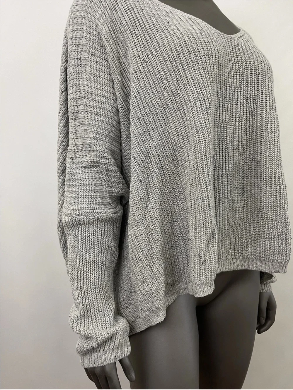 Carly Jean Los Angeles Sweater S/M Gray Boxy Slouchy Speckled Oversized Dolman